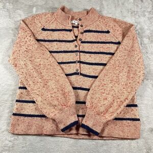 Madewell Sweater Womens S Pink Navy Striped Merino Wool Blend Mock Neck